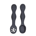 Dark gray baby silicone training spoon set with animal paw prints and non-slip grip - Two-Piece Set / Steel Gray
