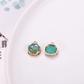 Mocha faceted square glass pendants in bird nest gold plating settings for DIY jewelry - Green