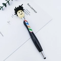 Lustiger Cartoon-Kugelschreiber mit schwarzen Plüschhaaren, Smiley und schwarzer Stylus-Spitze - Schwarz