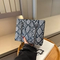 Blue-grey snakeskin pattern small square crossbody bag with metallic chain strap - Gray