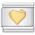 Polished silver stainless steel modular bracelet link with a golden heart charm - 0102-golden Heart