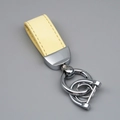 Yellow suede leather car keychain with silver metal hardware and anti-loss ring hooks - Short Style / Light Yellow/Silver