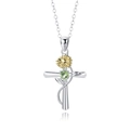 Cross sunflower necklace with green birthstone pendant in stainless steel silver finish - Cross August Sunflower