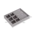 Gray velvet jewelry organizer tray with earring slots and 6 small storage compartments - Grid & Ring Tray