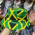 Detail view of cotton sun hat featuring vibrant Jamaican flag colors and canvas texture - 14# Jamaica Style