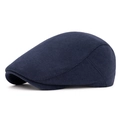 Classic navy blue corduroy beret hat with fine ribbed texture in a flat side view layout - Navy Blue