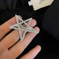 Detail shot of a silver Y2K star-shaped hair clip with sparkling white rhinestones - 5# Silver Hollow Star Rhinestone Hair Clip