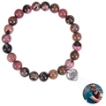 Pink Zebra Stone bead bracelet with customized heart-shaped photo projection charm - Rhodonite Bracelet