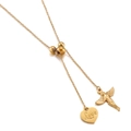 Golden stainless steel Y-shaped necklace featuring heart Love and angel pendants - Gold (KN198936-Z)
