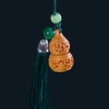 Carved sandalwood gourd pendant with green beads and silk tassel on blue backdrop - Gourd Style (2) / Approx. 3.5*2cm / Without Scent Beads