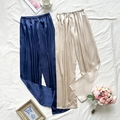 Pantalón de salón de satén de pierna ancha en azul oscuro y dorado champán con elástico - S / Azul Marino+Caqui