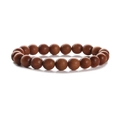Natural 8mm wood and agate bead bracelet with tiger eye stone on a clean white background - Sandalwood