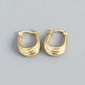 Créoles minimalistes en argent S925 doré avec motif à trois couches de stries parallèles - Argent 925 / Or