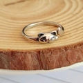 Polished silver cat-shaped open ring featuring a cute head and tail on wood surface - Adjustable Open / Style 3-Shiny Silver Hugging Cat
