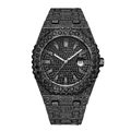 Reloj de cuarzo para hombre con diamantes negros, bisel octogonal y fecha - Negro