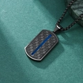 Collier pour homme en fibre de carbone noire avec ligne bleue et chaîne vénitienne - Pendentif + Chaîne à Billes Noire / Noir et Bleu