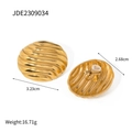 18K vergoldete Edelstahl-Ohrstecker mit geometrischer Wellenstruktur und 16,7 g Gewicht - Runder Geriffelter Metallstil (JDE2309034)