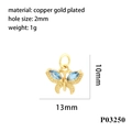 Detail view of 18K gold plated copper butterfly charm with dimensions 13mm by 10mm - Sky Blue Butterfly (P03250)