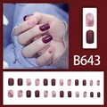 Short square press-on nails in wine red and marbled pink duo-tone glossy finish - Wine Red and Marbled Pink (B643) / 24 Pcs/Box (With Glue)