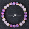 Bracciale elastico da donna in pietra imperiale e quarzo rosa con distanziali dorati - Stile Quarzo Rosa e Pietra dell'Imperatore (LOVE SPELL-1)