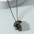 Gothic black skull necklace with bronze finish pendant for men in retro street style - 55+5cm / Antique Gold