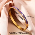 Gold plated titanium steel bangle with purple enamel flower pattern and size markings - 6mm Enamel / Pink Purple Floral (A715)