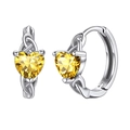Detail of yellow heart gemstone earrings with twisted knot S925 silver hoop design - Yellow