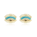 Detailansicht goldener Augen-Ohrstecker mit blauer Emaille und klaren Zirkon-Steinen - Gold/Blau(41944)