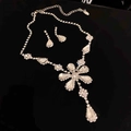 Set gioielli argento con strass simil perla, collana e orecchini a goccia - Goccia d'Acqua con Grappolo Floreale Argento