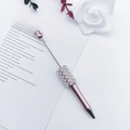 Pearlescent pink DIY beaded pen with white pearls and sparkling rhinestones - Pink