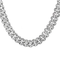Collier Cuban Link argenté glacé avec rangées de zircons clairs pour hommes - Chaîne à Boucle à Rabat 9mm à une Rangée de Diamants / Argent / 7"