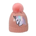 Dettaglio del ricamo a unicorno e della trama a maglia su un cappello rosa invernale - M(56-58cm) / Rosa
