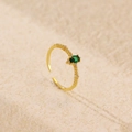 Elegant gold open ring featuring a green oval gemstone and twisted rope texture design - Adjustable Open / Gold