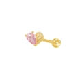 Golden heart stud earring with pink zircon and angel wings decoration on white backdrop - Gold Pink Heart Wing Cartilage Stud (ER24082304G)