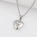 Polished silver heart locket necklace with sunburst engraving on a minimal chain - Diamond Position Heart/Steel