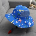 Blue kids sun hat with giraffe print, breathable mesh panels and a red whistle - 50-53cm (2-6 Years) / Royal Blue Maple Leaf Giraffe (Mesh Bucket Hat)