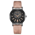 YOLAKO stylish women's quartz watch with black starry dial and beige leather strap - Khaki