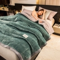 Thick triple-layer quilted milk velvet blanket in dark teal and grey for warm naps - Emerald Green + Grey Lamb Cashmere