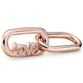Rose gold interlocking link connector with Love engraving for DIY charm bracelets - LJQ25-Love Alphabet Double Link-Rose Gold