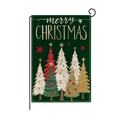Drapeau de jardin Joyeux Noël avec sapins et support métallique sur fond blanc - Sapin de Noël Vert Foncé (HYQ068-1)