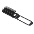 Portable folding hairbrush with integrated vanity mirror in black compact plastic design - Black