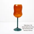 Ins style amber wavy glass goblet with green stem made of high borosilicate glass - 301-400ml / Amber with Dark Green Base