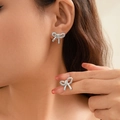 Polished silver bow knot stud earrings for women in minimalist ribbon snake chain design - Minimalist Polished Bow Stud Earrings / Silver