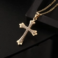 Collar cruz punk vintage dorado con circonitas transparentes en cadena fina de oro - Estilo U Cobre Chapado En Oro