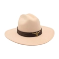 Chapeau fedora beige style britannique avec bandeau cuir et emblème tête de taureau - Beige