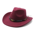 Detail of burgundy felt cowboy hat featuring leather band and metallic accents - M (56-58cm) / Burgundy