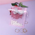 Pink organza jewelry drawstring pouch with a silver glitter bow and white pearls - Pink with Silver Glitter Bow