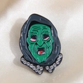 Creative Christmas horror witch enamel pin with green face and rhinestone hood on silk - Green Face Witch / Green/Black