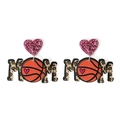 Ohrringe mit rosa Glitzerherz und Basketball-MOM-Leopardenmuster als Muttertagsgeschenk - Basketball
