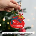 Christmas red gift bag wooden tree ornament with Merry Christmas text and hemp rope hanging - Red Christmas Gift Bag